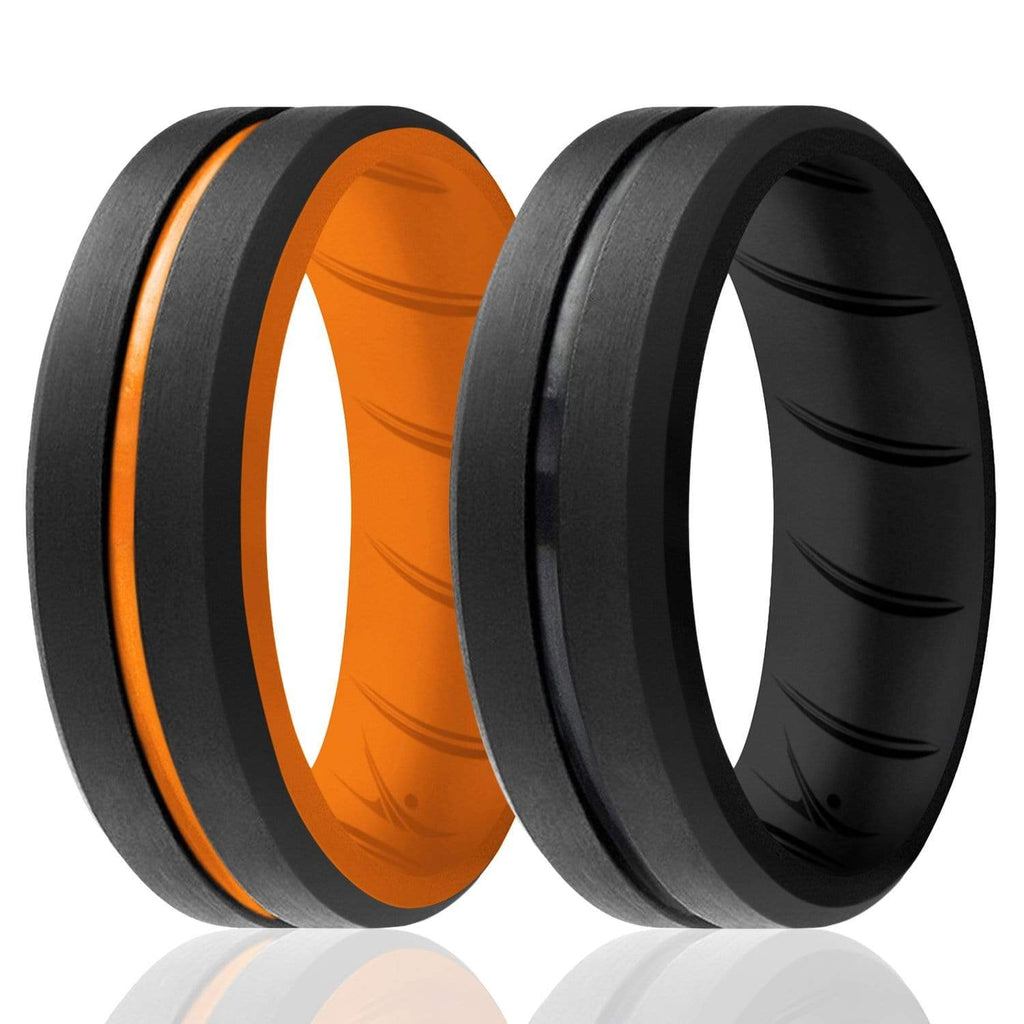 ROQ 2 Pack- ROQ Silicone Men Wedding Bands - breathable - middleline 7 2 Pack - Silicone Ring For Men-  Breathable Comfort Fit Duo Engraved Middle Line