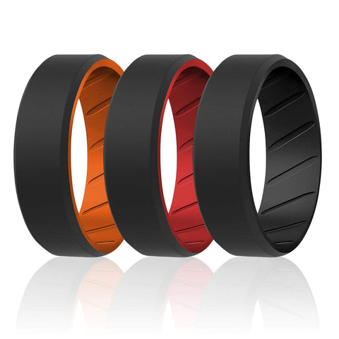 Image of ROQ 3 Pack - ROQ Silicone Men wedding bands - breathable - edge 7 3 Pack - Silicone Ring For Men-  Breathable Comfort Fit Duo Beveled Design