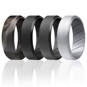 ROQ 4 Pack - ROQ Silicone Men wedding bands - breathable - Edge 7 4 Pack - Silicone Ring For Men- Breathable Comfort Fit Beveled Design