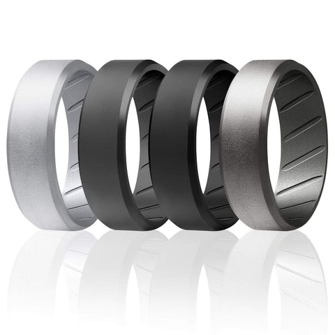 Image of ROQ 4 Pack - ROQ Silicone Men wedding bands - breathable - Edge 7 4 Pack - Silicone Ring For Men-  Breathable Comfort Fit Beveled Design