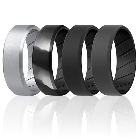 Image of ROQ 4 Pack- ROQ Silicone Men Wedding Bands - breathable - edge 7 4 Pack - Silicone Ring For Men-  Breathable Comfort Fit Duo Beveled Design