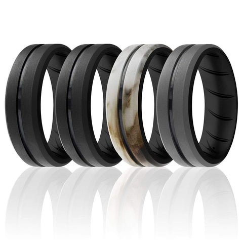 Image of ROQ 4 Pack- ROQ Silicone Men Wedding Bands - breathable - middleline 7 4 Pack - Silicone Ring For Men-  Breathable Comfort Fit Duo Engraved Middle Line