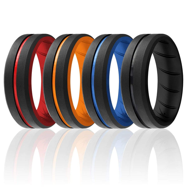ROQ Silicone Wedding Rings - 4-Pack Comfort Fit Bands For Men, Breathable & Safe (Size 8, 8mm)