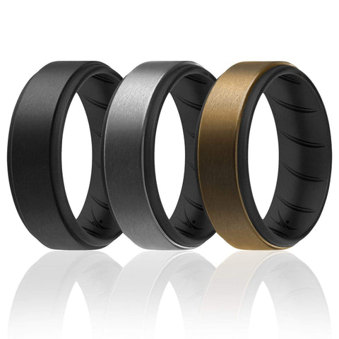 Image of ROQ 4 Pack - ROQ Silicone Men wedding bands - breathable - step 7 3 Pack - Silicone Ring For Men-  Breathable Comfort Fit Step Edge