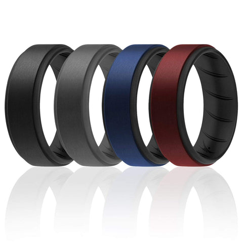Image of ROQ 4 Pack - ROQ Silicone Men wedding bands - breathable - step 7 4 Pack - Silicone Ring For Men-  Breathable Comfort Fit Duo Step Edge