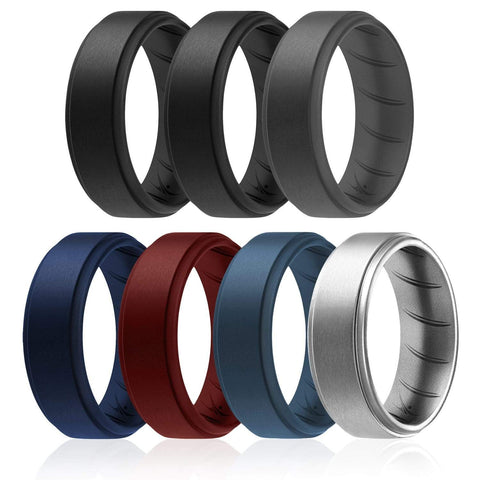 Image of ROQ 7 Pack - ROQ Silicone Men wedding bands - breathable - step 7 7 Pack - Silicone Ring For Men-  Breathable Comfort Fit Step Edge