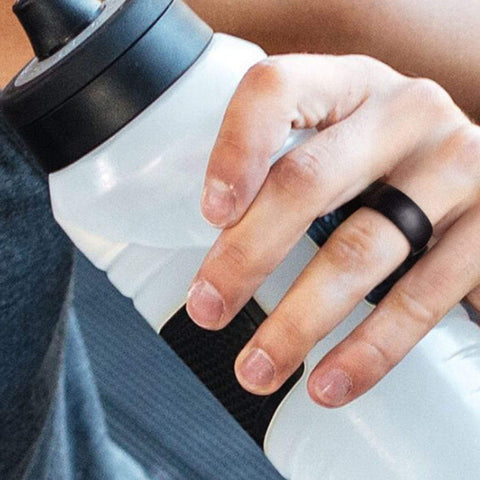 Image of ROQ Mens 4 Pack Dome Style Thin Middle Line 8mm Wide 4 Pack - Silicone Ring for Men - Dome Style and Dome Style with Middle Line