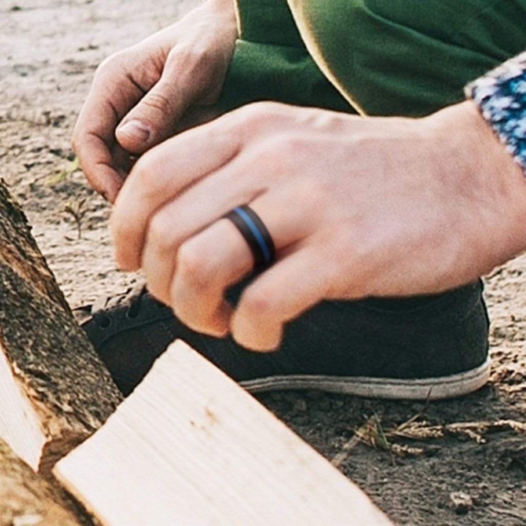 ROQ Mens 4 Pack Dome Style Thin Middle Line 8mm Wide 4 Pack - Silicone Ring for Men - Dome Style and Dome Style with Middle Line