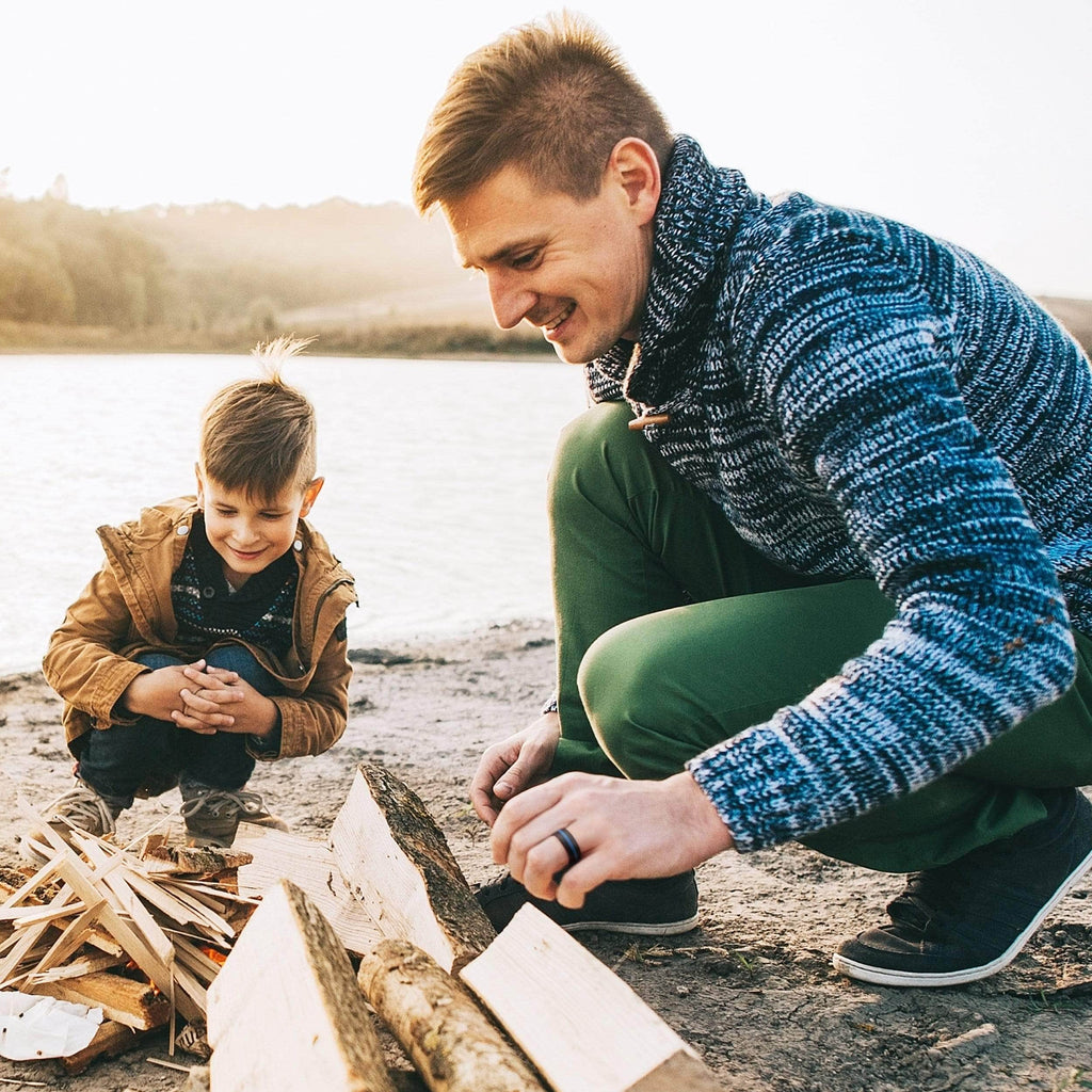 ROQ Mens 4 Pack Dome Style Thin Middle Line 8mm Wide 4 Pack - Silicone Ring for Men - Dome Style and Dome Style with Middle Line
