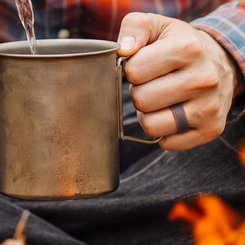 ROQ Mens 4 Pack Duo Collection Dome Style 9mm Wide 4 Pack - Silicone Ring for Men - Duo Collection 2 Thin Lines