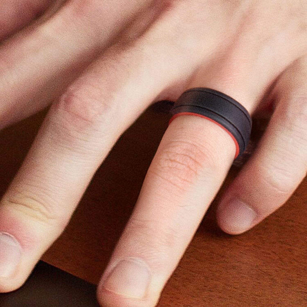 ROQ Mens 4 Pack Duo Collection Dome Style 9mm Wide 4 Pack - Silicone Ring for Men - Duo Collection 2 Thin Lines