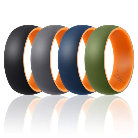 Image of ROQ Mens 4 Pack Duo Collection Dome Style 9mm Wide 7 4 Pack - Silicone Ring for Men - Duo Collection Dome Style