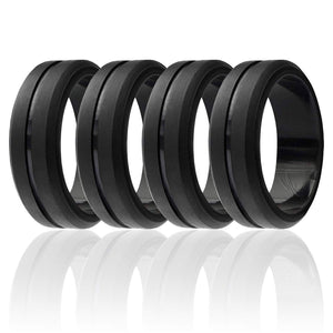 ROQ Mens 4 Pack Middle Engraved Line Beveled Edges 8mm Wide 7 4 Pack - Silicone Ring for Men - Engraved Middle Line