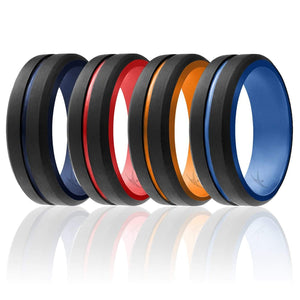 ROQ Mens 4 Pack Step Edge Duo Collection 9mm Wide 7 4 Pack - Silicone Ring for Men - Engraved Middle Line Duo Collection