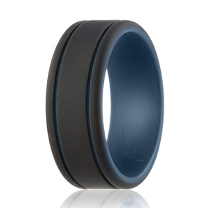 ROQ Mens Duo Collection 2 Thin Lines 9mm Wide 7 Silicone Ring for Men - Duo Collection 2 Thin Lines