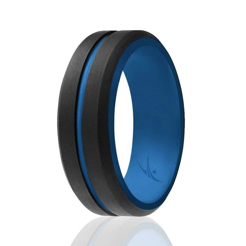 Image of ROQ Step Edge Duo Collection 9mm Wide 7 Silicone Ring for Men - Engraved Middle Line Duo Collection