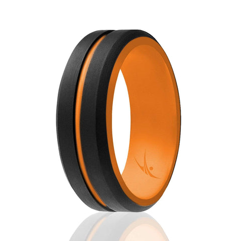 Image of ROQ Step Edge Duo Collection 9mm Wide 7 Silicone Ring for Men - Engraved Middle Line Duo Collection