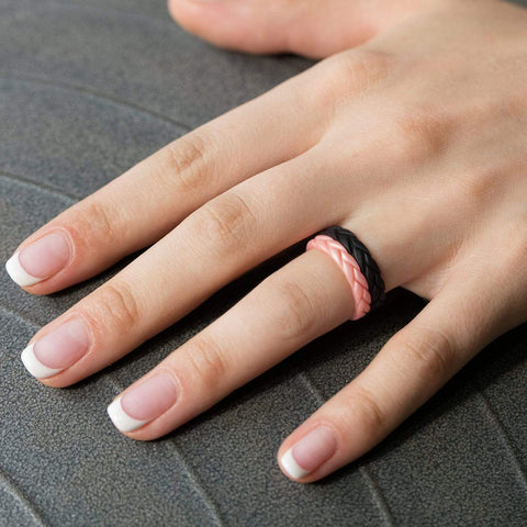 Image of ROQ Womens 2 Pack Stackable Braided Pave Knife Edge Style 2.5mm Wide Rings for Women - Thin Stackable - Leaves Style