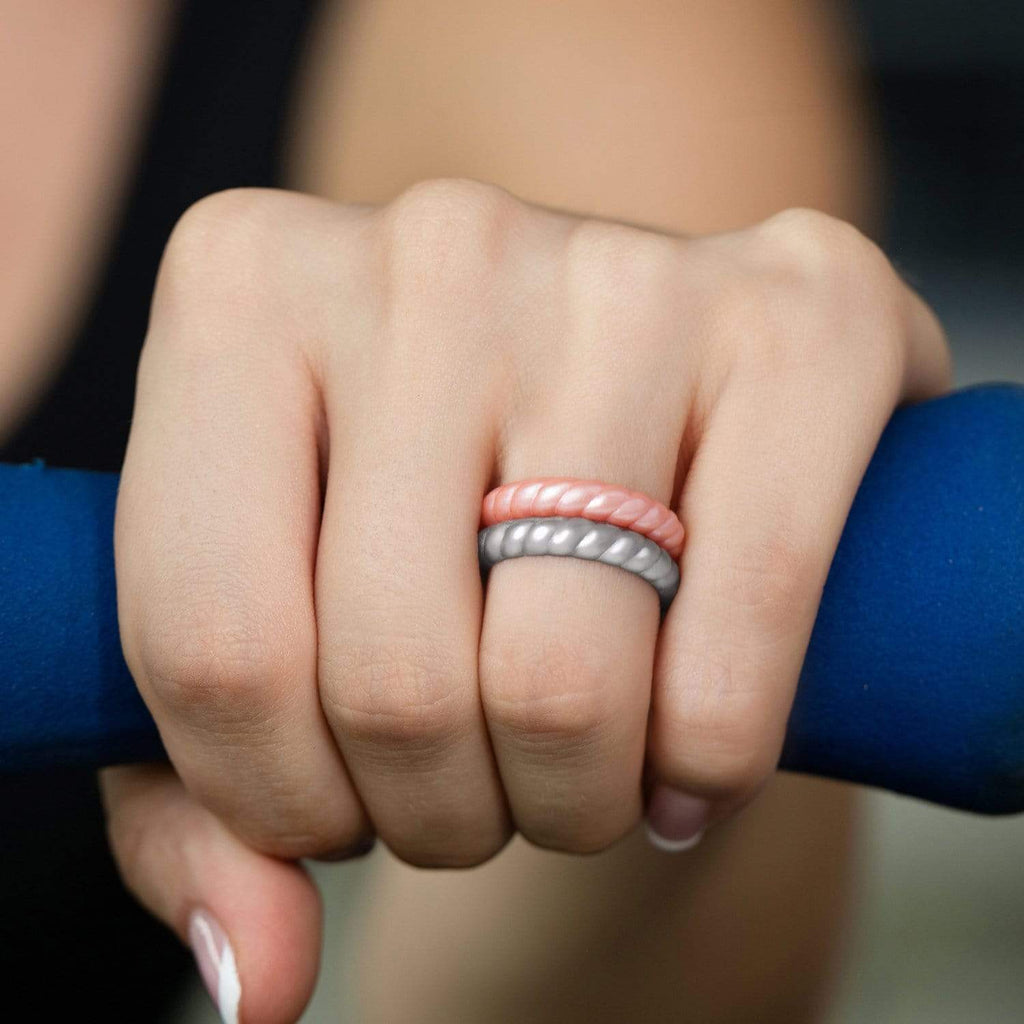 ROQ Womens 2 Pack Stackable Braided Style 2.5mm Wide 2 Pack - Silicone Rings for Women - Thin Stackable - Braided Style