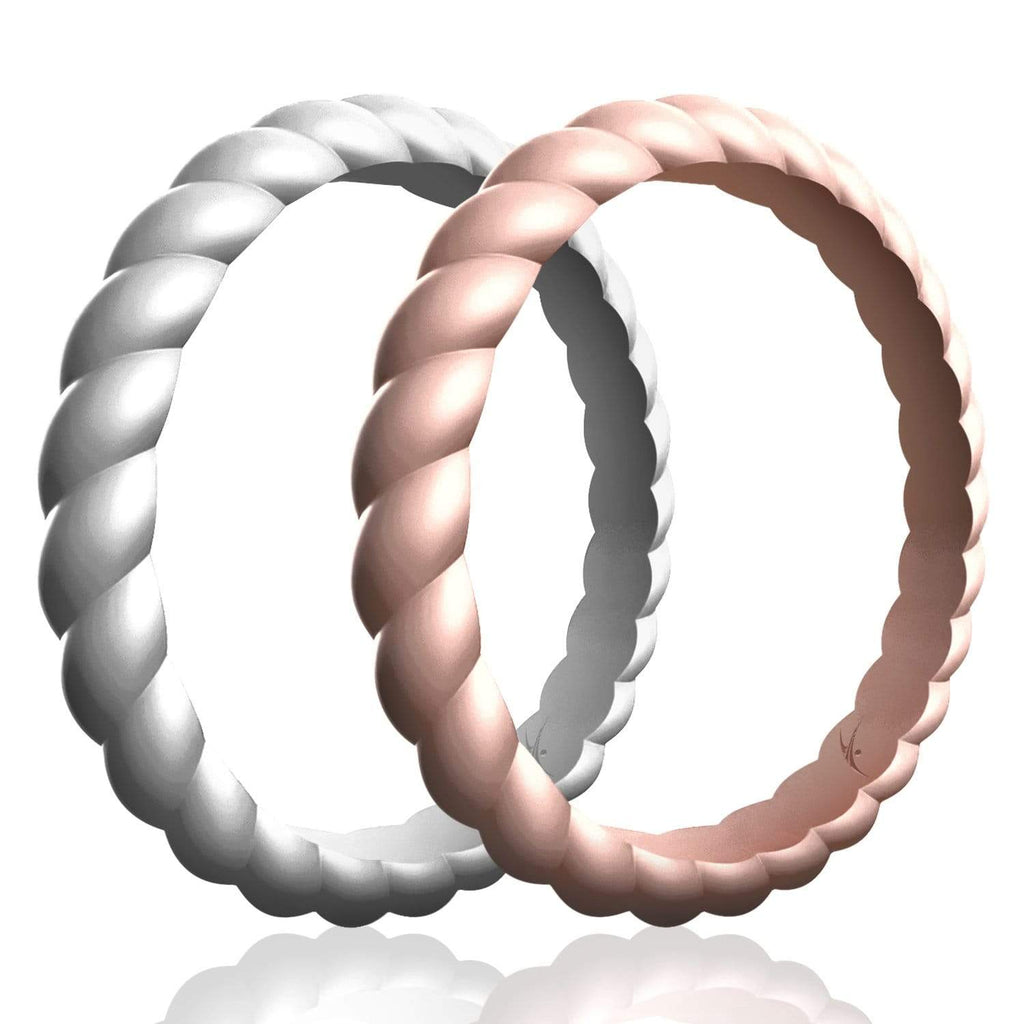 ROQ Womens 2 Pack Stackable Braided Style 2.5mm Wide 4 2 Pack - Silicone Rings for Women - Thin Stackable - Braided Style