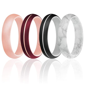 ROQ Womens 4 Pack Middle Line Duo Collection Style 4mm Wide 4 4 Pack - Silicone Ring for Women - Engraved Middle Line Duo Collection