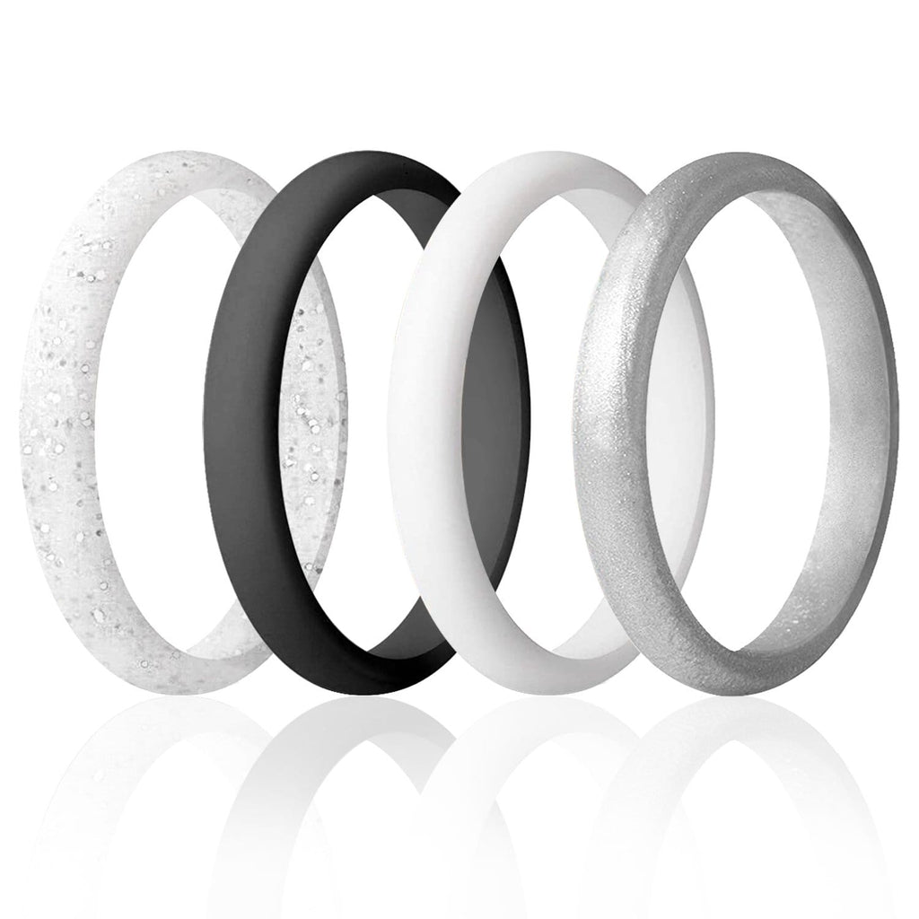 ROQ Womens 4 Pack Stackable Pave Knife Edge Style 2.5mm Wide 4 4 Pack - Silicone Rings for Women - Thin Stackable - Pave Knife Edge