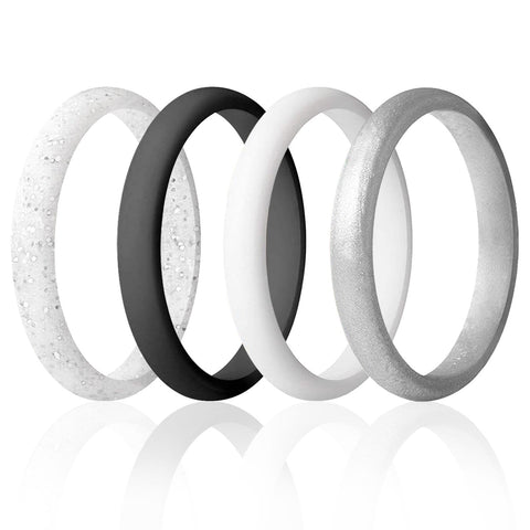 Image of ROQ Womens 4 Pack Stackable Pave Knife Edge Style 2.5mm Wide 4 4 Pack - Silicone Rings for Women - Thin Stackable - Pave Knife Edge