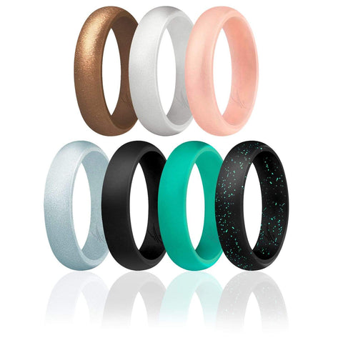 Image of ROQ Womens 7 Pack Dome Style 5.5mm Wide 4 7 Pack - Silicone Rings for Women - Dome Style