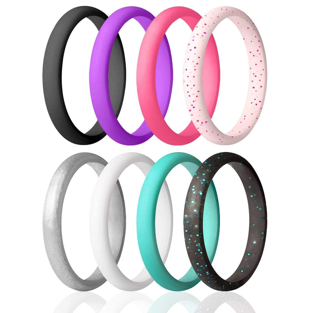ROQ Womens 8 Pack Stackable Pave Knife Edge Style 2.5mm Wide 4 8 Pack - Silicone Rings for Women - Thin Stackable - Pave Knife Edge