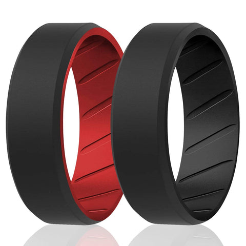 Image of ROQ 2 Pack- ROQ Silicone Men Wedding Bands - breathable - edge 7 2 Pack - Silicone Ring For Men-  Breathable Comfort Fit Duo Beveled Design