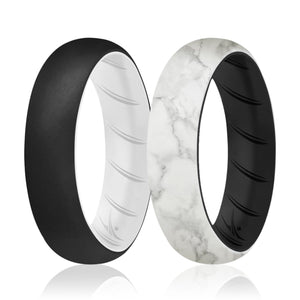 ROQ 2 Pack - ROQ Silicone Women wedding bands - breathable 4 2 Pack - Silicone Ring For Women-  Breathable Comfort Fit Duo Design