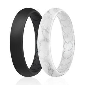ROQ 2 Pack - ROQ Silicone Women wedding bands - breathable 4 2 Pack - Silicone Ring For Women -  Breathable - Hearts