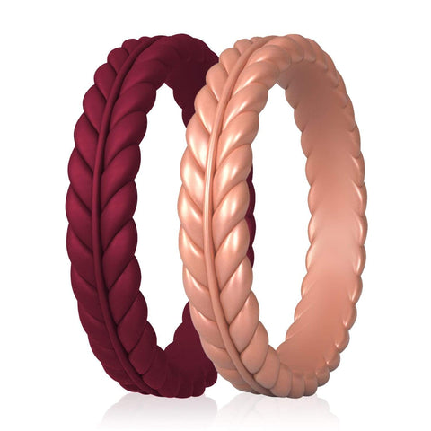 Image of ROQ 2 Pack - ROQ Silicone Women wedding bands - Plait 4 2 Pack - ROQ Silicone Women wedding bands - Plait