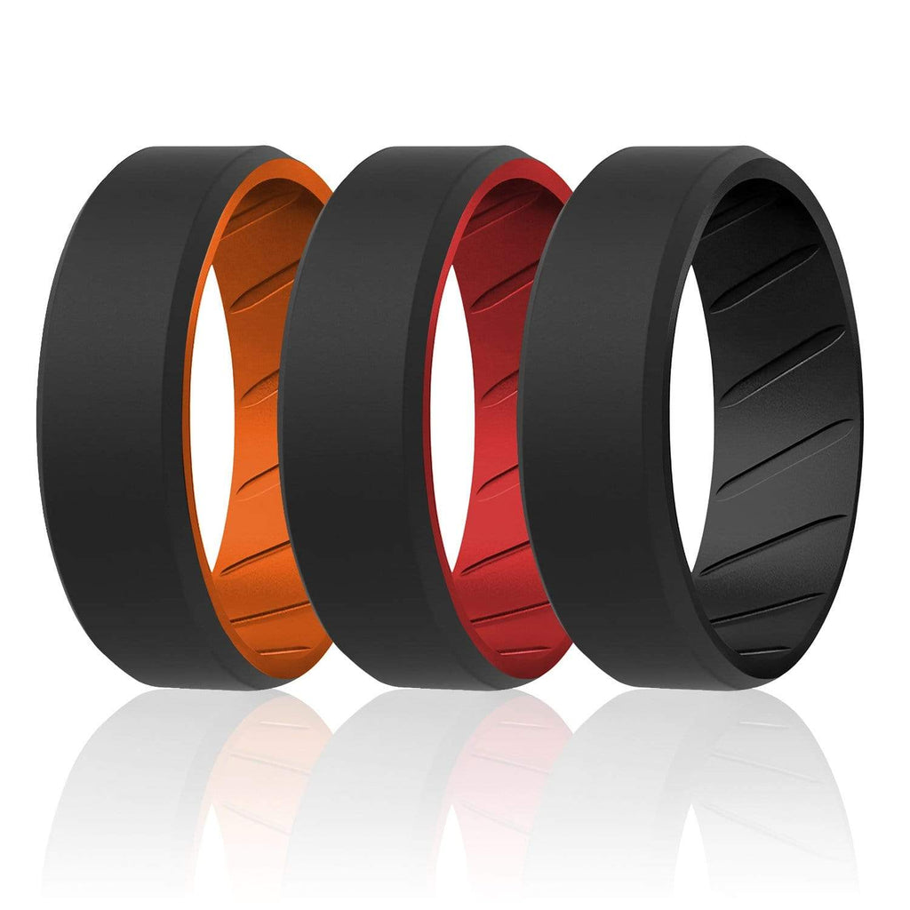 ROQ 3 Pack - ROQ Silicone Men wedding bands - breathable - edge 7 3 Pack - Silicone Ring For Men-  Breathable Comfort Fit Duo Beveled Design
