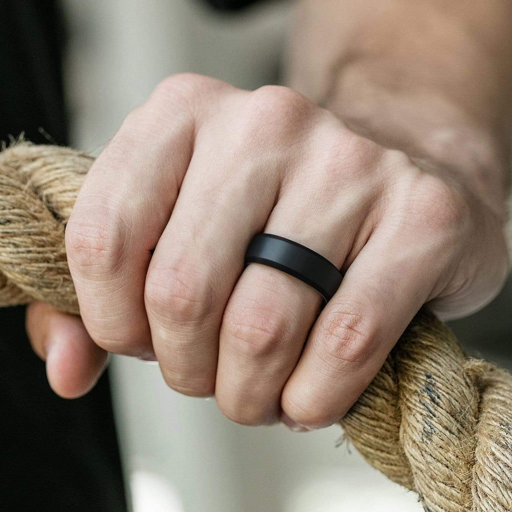 ROQ 4 Pack - ROQ Silicone Men wedding bands - breathable - Edge 4 Pack - Silicone Ring For Men-  Breathable Comfort Fit Beveled Design