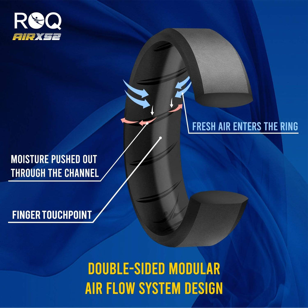 ROQ 4 Pack- ROQ Silicone Men Wedding Bands - breathable - edge 4 Pack - Silicone Ring For Men-  Breathable Comfort Fit Duo Beveled Design