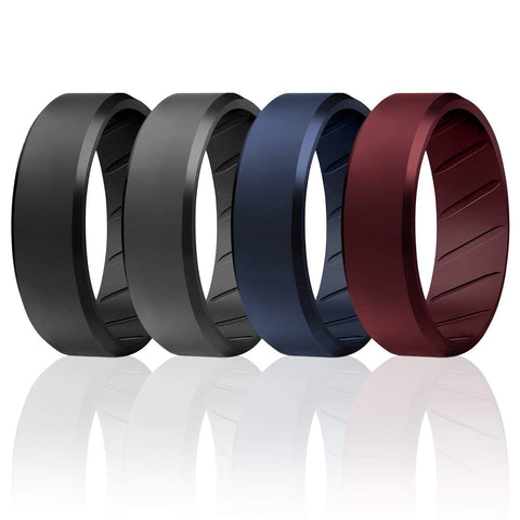 Image of ROQ 4 Pack- ROQ Silicone Men Wedding Bands - breathable - edge 7 4 Pack - Silicone Ring For Men-  Breathable Comfort Fit Beveled Design