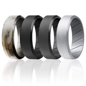 ROQ 4 Pack - ROQ Silicone Men wedding bands - breathable - Edge 7 4 Pack - Silicone Ring For Men-  Breathable Comfort Fit Beveled Design