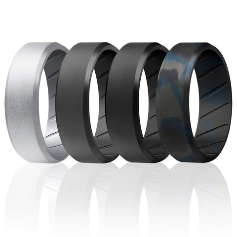 Image of ROQ 4 Pack- ROQ Silicone Men Wedding Bands - breathable - edge 7 4 Pack - Silicone Ring For Men-  Breathable Comfort Fit Beveled Design