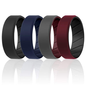 ROQ 4 Pack- ROQ Silicone Men Wedding Bands - breathable - edge 7 4 Pack - Silicone Ring For Men-  Breathable Comfort Fit Duo Beveled Design