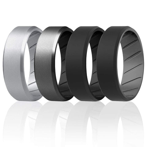 Image of ROQ 4 Pack - ROQ Silicone Men wedding bands - breathable - Edge 7 AIR X52 - SILICONE RING FOR MEN BREATHABLE COMFORT FIT BEVELED DESIGN