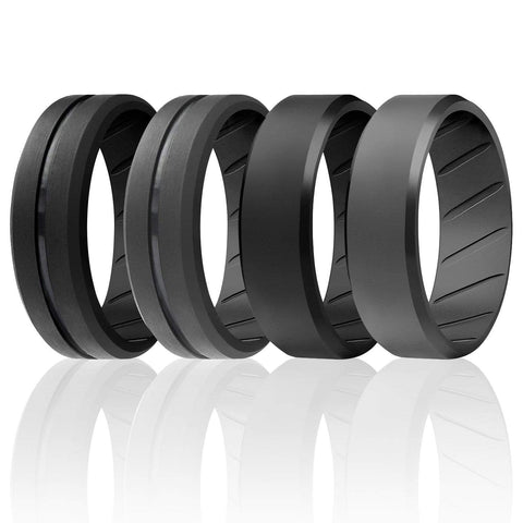Image of ROQ 4 Pack- ROQ Silicone Men Wedding Bands - breathable - middleline 7 4 Pack - Silicone Ring For Men-  Breathable Comfort Fit Engraved Middle Line