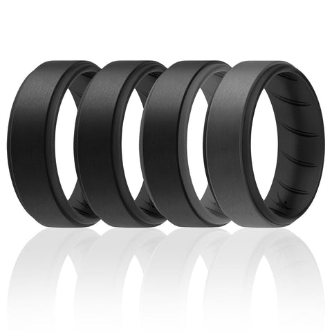 Image of ROQ 4 Pack - ROQ Silicone Men wedding bands - breathable - step 7 4 Pack - Silicone Ring For Men-  Breathable Comfort Fit Duo Step Edge