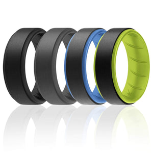 ROQ 4 Pack - ROQ Silicone Men wedding bands - breathable - step 7 4 Pack - Silicone Ring For Men-  Breathable Comfort Fit Duo Step Edge