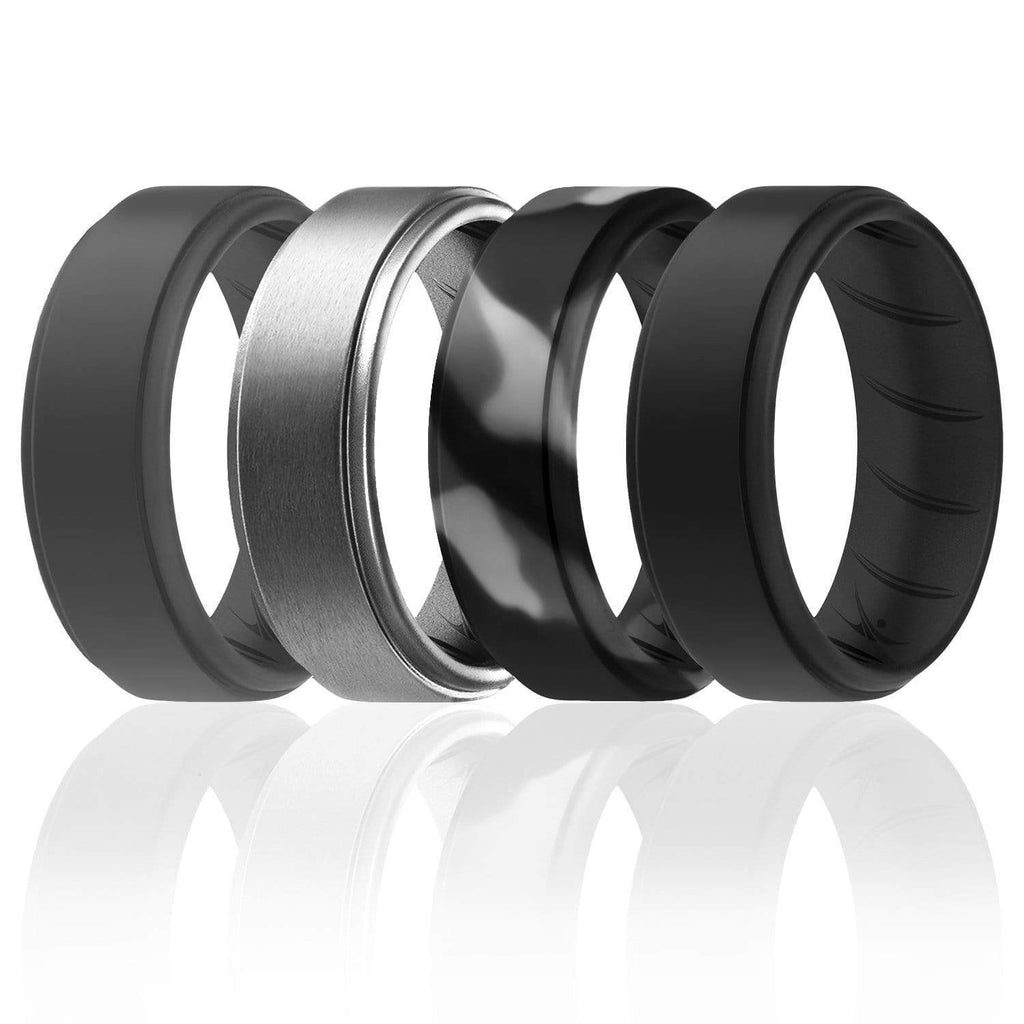 ROQ 4 Pack - ROQ Silicone Men wedding bands - breathable - step 7 4 Pack - Silicone Ring For Men-  Breathable Comfort Fit Step Edge