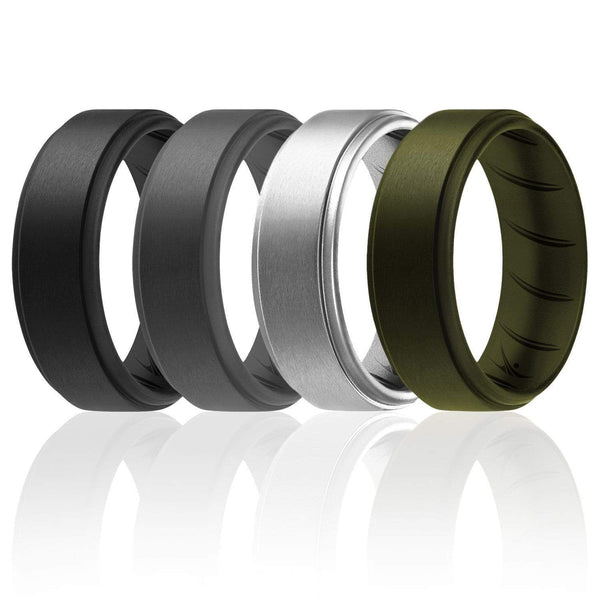 ROQ Silicone Wedding Rings For Men - Breathable, Comfort-Fit, 8mm Step Edge Design - 4 Pack In Black, Grey, Blue, Yellow (Size 12)