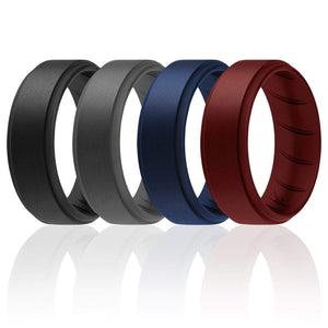ROQ 4 Pack - ROQ Silicone Men wedding bands - breathable - step 7 4 Pack - Silicone Ring For Men-  Breathable Comfort Fit Step Edge
