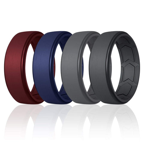 Image of ROQ 4 Pack - ROQ Silicone Men Wedding Bands - Breathable - Step Brushed top 6 4 Pack - ROQ Silicone Men Wedding Bands - Breathable - Step Brushed top