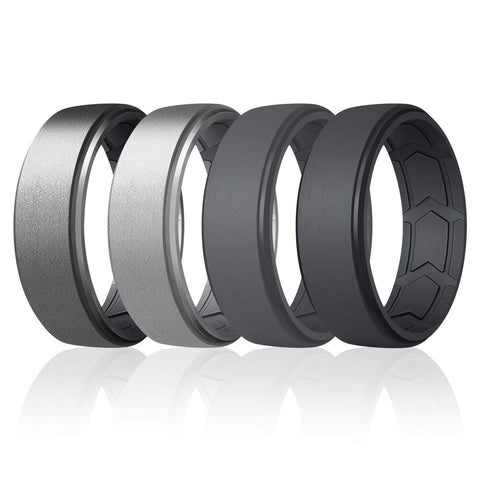 ROQ 4 Pack - ROQ Silicone Men Wedding Bands - Breathable - Step Brushed top 6 4 Pack - ROQ Silicone Men Wedding Bands - Breathable - Step Brushed top
