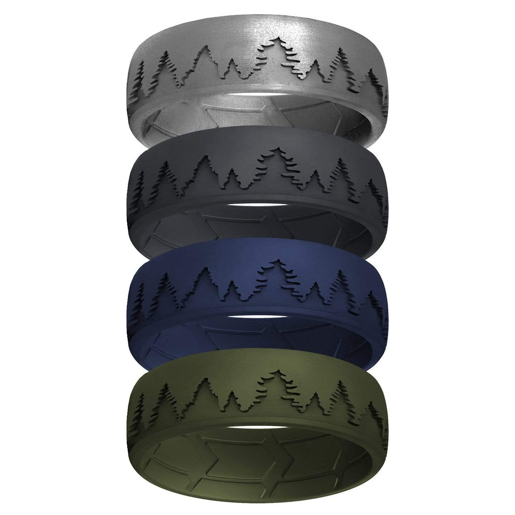 ROQ 4 Pack - ROQ Silicone Men Wedding Bands - Breathable - Tree 6 4 Pack - ROQ Silicone Men Wedding Bands - Breathable - Tree